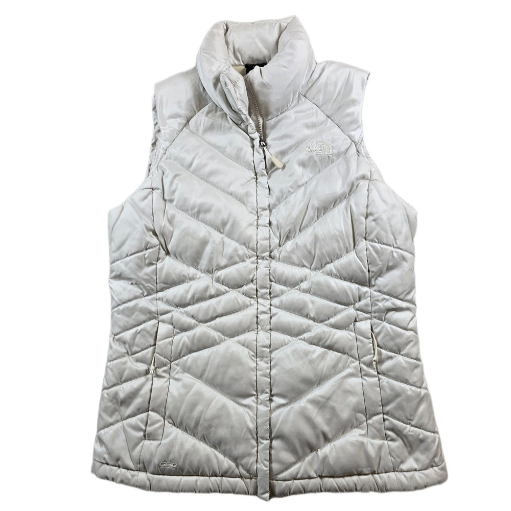 The North Face Down Puffer Vest Womens Medium White Cream Quilted 550 Aconcagua